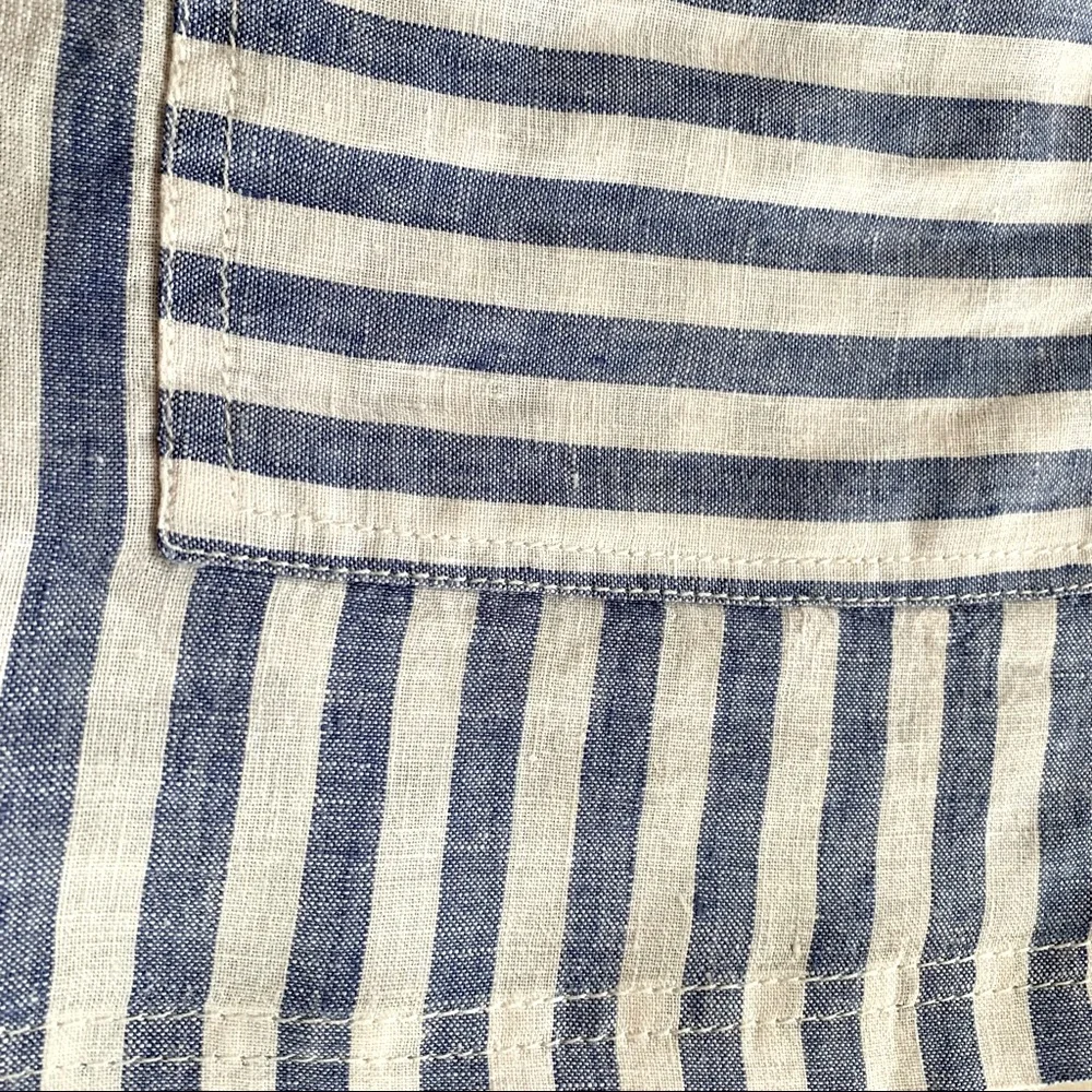 100% Linen Nicole Miller Striped Shorts in Blue & White with Rope Tie Belt - Picture 7 of 9